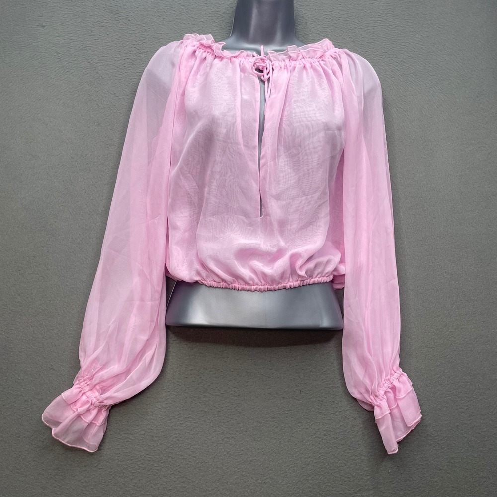 I.AM.GIA Women Top Pink Chiffon XS Sheer Ruffle Coquette Fairycore Blouse